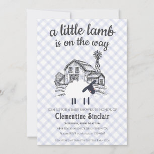 Invitation 004 Bleu Indigo Un Petit Agneau Gingham Baby Showe