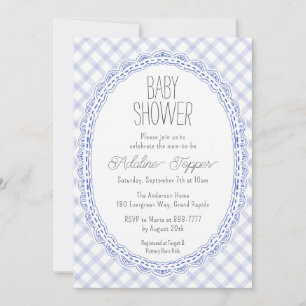 Invitation 004 Indigo Vintage Cadre en Dentelle Gingham Baby
