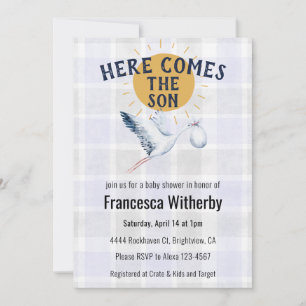 Invitation 005 Iris 020 Fog Sun Plaid Stork Baby Shower