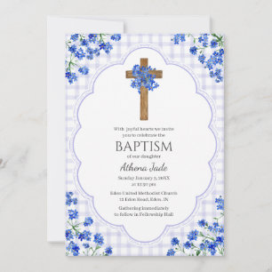 Invitation 005 Iris Blossom Dessin de Croix Rustique Baptême