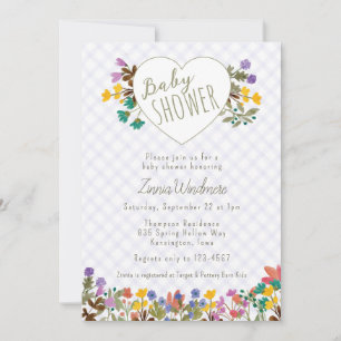 Invitation 005 Iris Gingham Jardin Cœur Floral Baby Shower