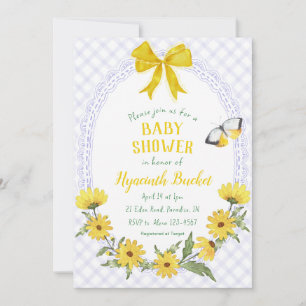 Invitation 005 Iris Jaune Daisy Noeud Gingham Baby Shower