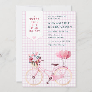 Invitation 006 Fille vélo bébé shower vin pourpre doux floral