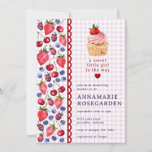 Invitation 006 Gâteau Cupcake Patch de Baie Violette Bébé Fêt