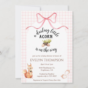 Invitation 008 Fard rose écureuil gland Gingham Baby Shower