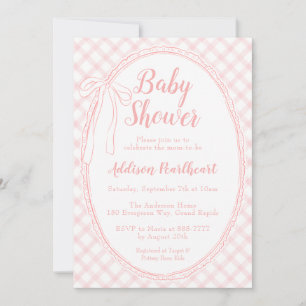 Invitation 008 Rose Pâle Dentelle Héritage Gingham Baby Showe