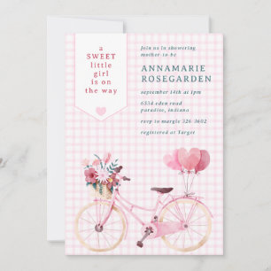 Invitation 009 Fuchsia Fleur Sucrée Vélo Fille Baby Shower