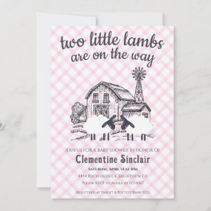 Invitation 009 Fuschia Petits Agneaux Ferme Gingham Baby Show