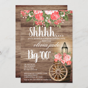 Invitation 00e anniversaire - Baril de bois et fleurs de cora