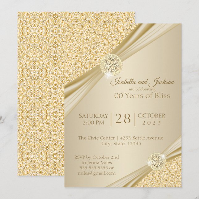 Invitation 00e modèle de l'anniversaire de mariage en or (Devant / Derrière)