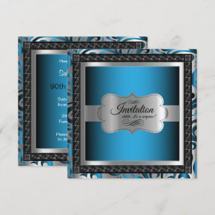 Invitation 00ème Anniversaire Surprise   Métalisé Bleu & Arge