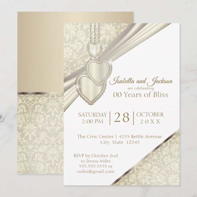 Invitation 00ème Vintage Crème Ivoire Anniversaire (Devant / Derrière)