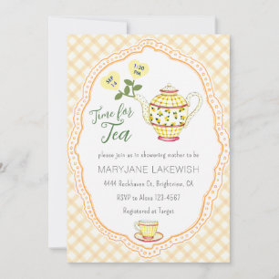 Invitation 010 Baby Shower Tea Party Bébé Fille Mignon Vichy 