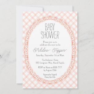 Invitation 011 Cadre Vintage Terracotta Baby Shower à Carreau