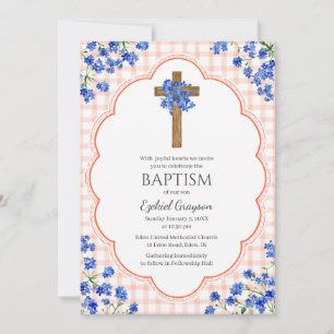 Invitation 011 Fleur de terre cuite Croix rustique Design Bap