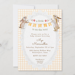 Invitation 012 Copper Orange Douce Lapin Gingham Baby Shower