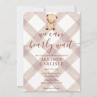 Invitation 013 Chocolate Brown Teddy Bear Gingham Baby Shower