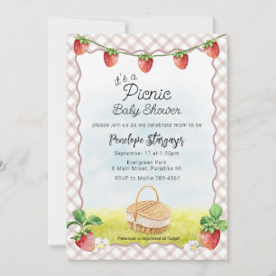 Invitation 013 Fête Prénatale Bébé Pique-Nique aux Fraises Br