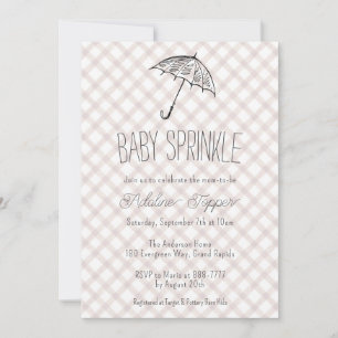 Invitation 013 Gingham Bébé Parapluie Chocolat Sprinkle