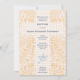 Invitation 014 Latte Dove Botanical Croix Gingham Baptême