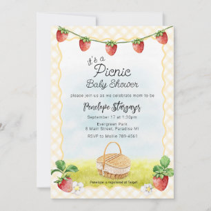 Invitation 016 Fête Prénatale Bébé Pique-Nique Fraise Jaune S