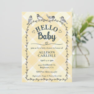 Invitation 016 Marigold Aquarelle Gingham Oiseaux Baby Shower