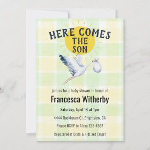 Invitation 017 Gingham carreaux de mousse Cigogne Baby Shower