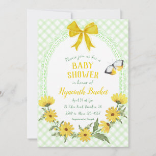 Invitation 017 Jaune mousse Marguerite Nœud Gingham Baby Show