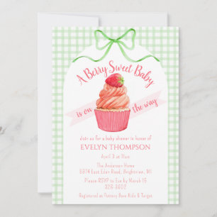 Invitation 018 Vert gazon Berry Fraise Douce Baby Shower