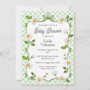Invitation 018 Vert gazon floral à carreaux de marguerite Bab