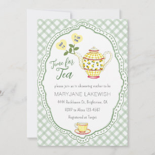 Invitation 019 Baby Shower Tea Party Mignon Gingham Forêt