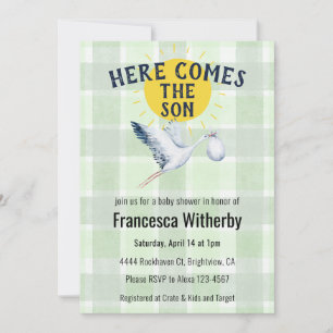 Invitation 019 Forest Gingham carreau cigogne Baby Shower boh
