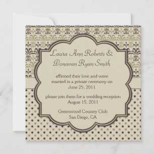 Invitation 01 Brown Tan Cream Damask Dots Post Mariage
