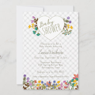 Invitation 020 Brouillard Gingham Jardin Cœur Floral Baby Sho