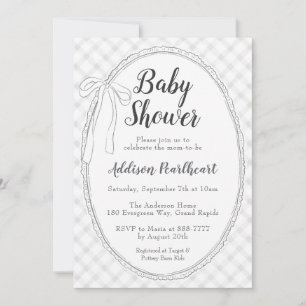 Invitation 020 Gris Fumé Gingham Dentelle Héritage Baby Showe