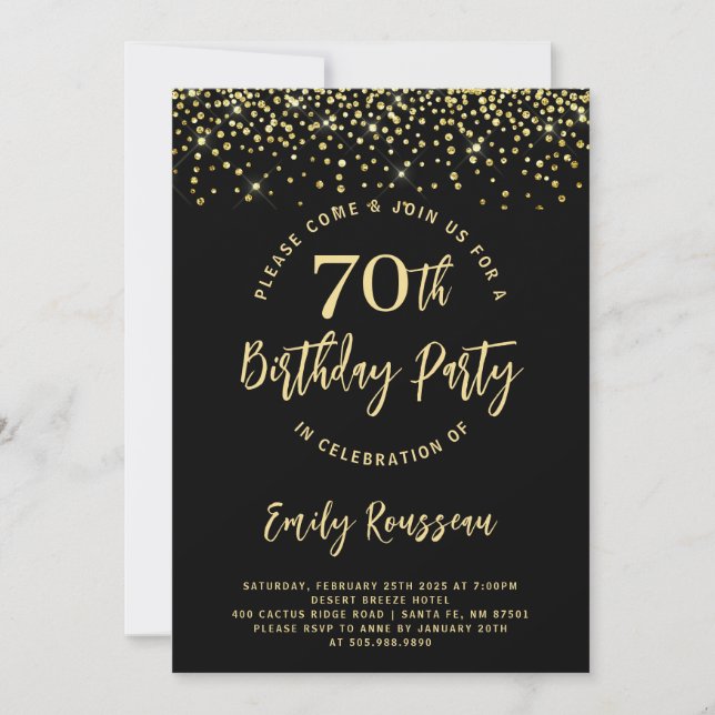 Invitation 0e anniversaire Gold Parties scintillant Confetti  (Devant)