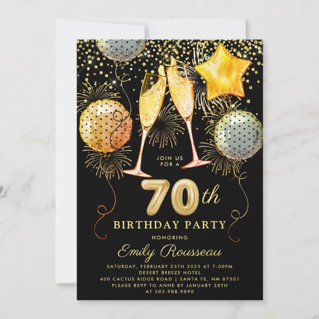 Invitation 0e fête d'anniversaire Gold Black Parties scintill (Devant)