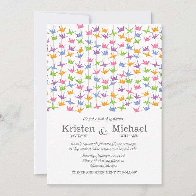 Invitation 1000 Hanging Origami Mariage de grues en papier (Devant)