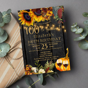 Invitation 100 années fabuleuses automne rustique 100e annive