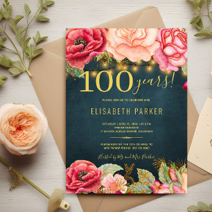 Invitation 100 ans floral élégant fête des 100 ans