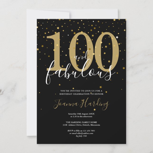 Invitation 100 et fabuleux Elegant Gold et Black Anniversaire (Devant)