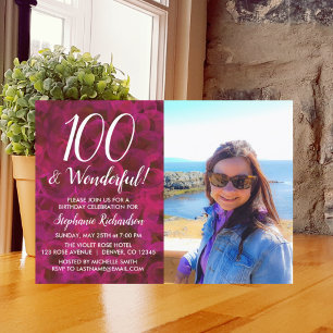 Invitation 100 et Merveilleuse Rose Rouge Photo fête d'annive
