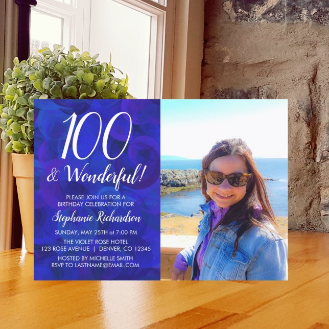 Invitation 100 et Merveilleux Royal Blue Photo Anniversaire (Créateur téléchargé)