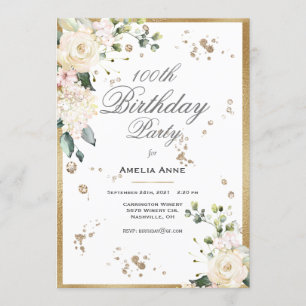 Invitation 100e anniversaire Aquarelle or Floral