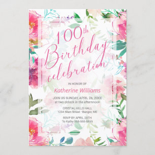 Invitation 100e anniversaire aquarelle Tropical rose floral