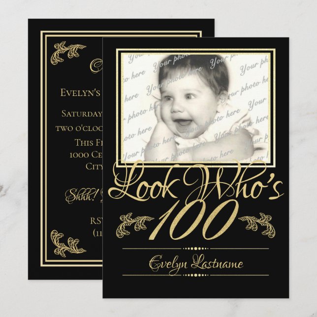 Invitation 100e anniversaire avec photo (Devant / Derrière)