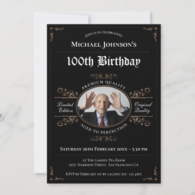 Invitation 100e anniversaire Black Gold Age à la perfection G (Devant)