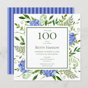 Invitation 100e anniversaire Blue Hydrangeas