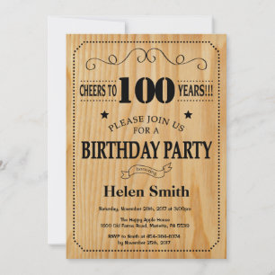 Invitation 100e anniversaire Bois Rustic