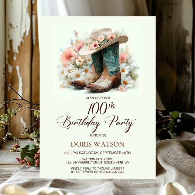 Invitation 100e anniversaire Bottes de fille et Casquette Ann (Créateur téléchargé)